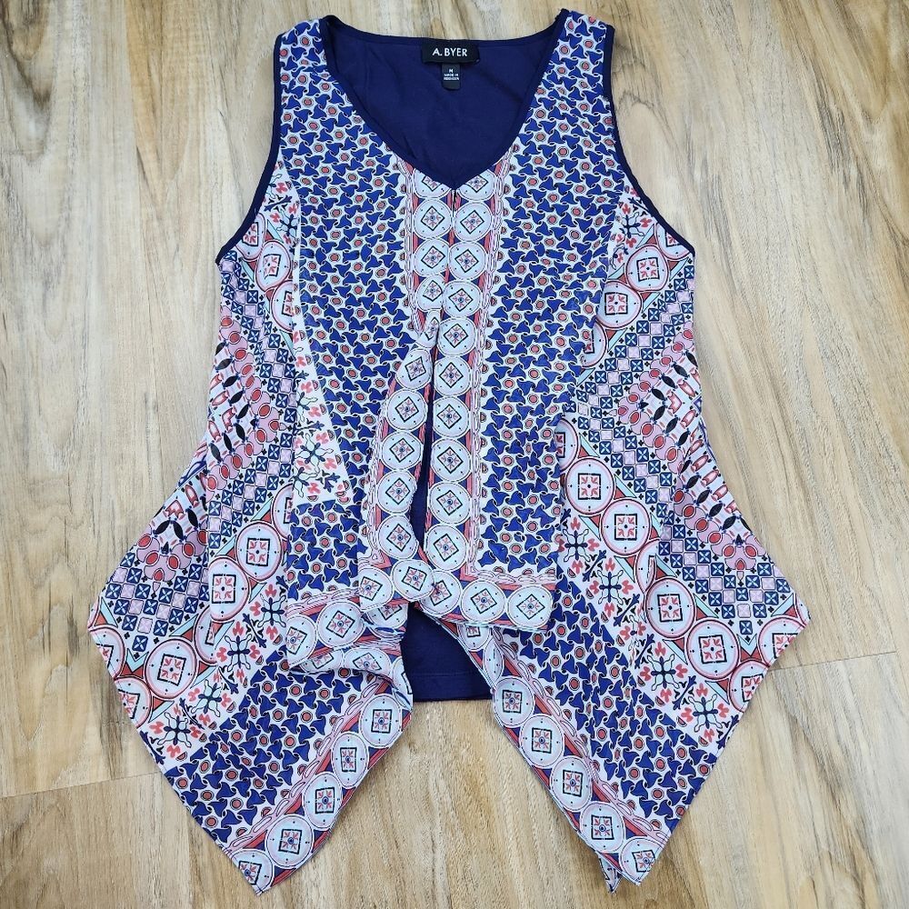 🍑A. Byer Blue Vneck Asymmetric Sleeveless Top Medium